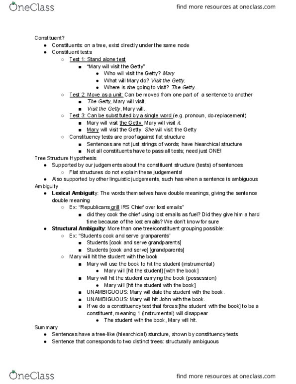 LING 1 Lecture Notes - Lecture 5: Adpositional Phrase, Phrase Structure Rules, Syntactic Category thumbnail