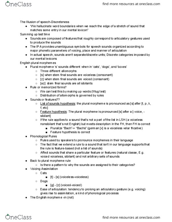 LING 1 Lecture Notes - Lecture 15: Voiceless Alveolar Fricative, Nasal Consonant, Phoneme thumbnail