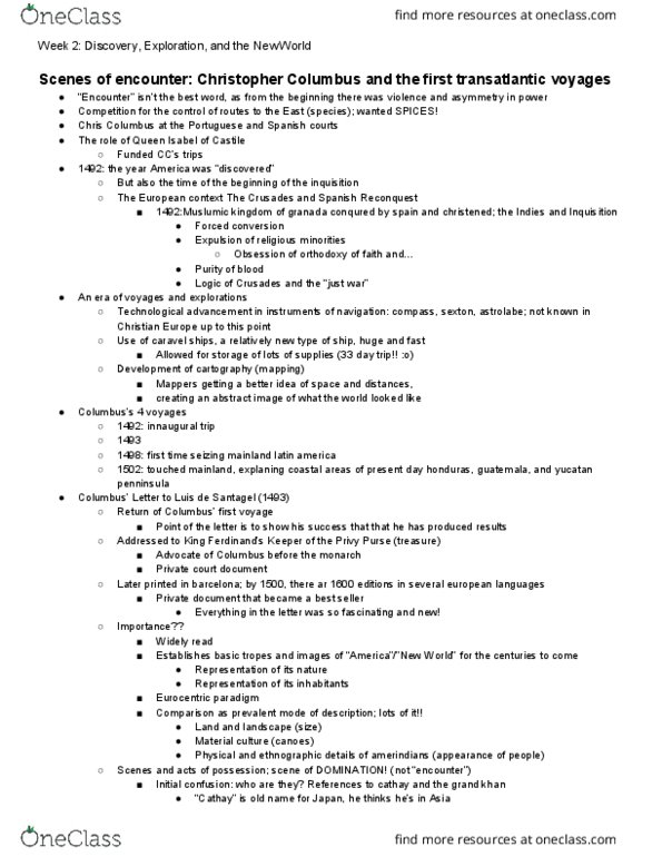 SPAN 44 Lecture Notes - Lecture 2: Forced Conversion, Caravel, Eurocentrism thumbnail