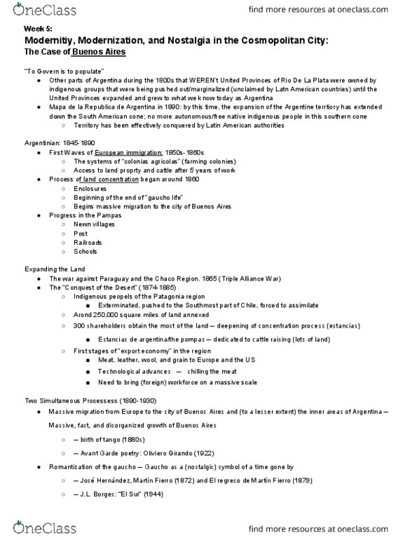 SPAN 44 Lecture Notes - Lecture 5: Río De La Plata, Lunfardo, Lino Enea Spilimbergo thumbnail