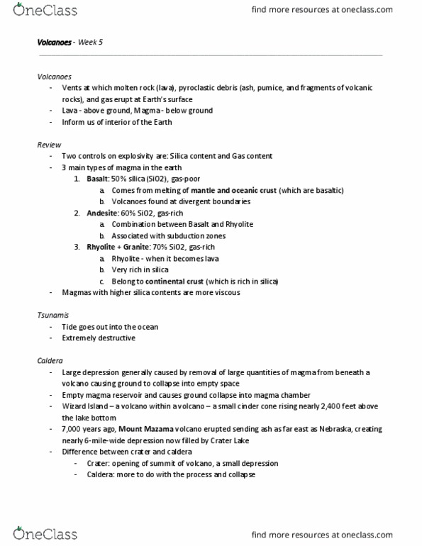 ATOC 185 Lecture Notes - Lecture 5: Strombolian Eruption, Plinian Eruption, Stratovolcano thumbnail