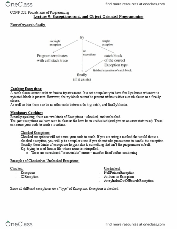 COMP 202 Lecture Notes - Lecture 9: Exception Handling thumbnail