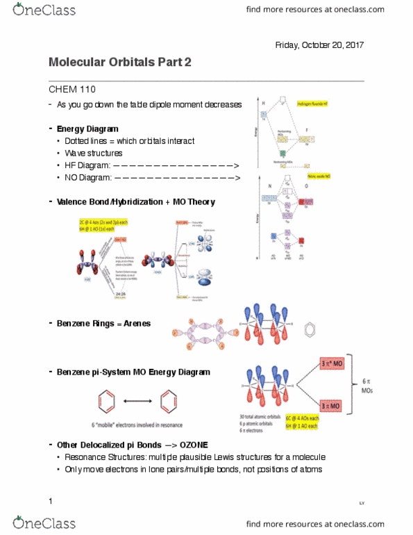 CHEM 110 Lecture Notes - Lecture 19: Covalent Bond, Valence And Conduction Bands, Benzene thumbnail