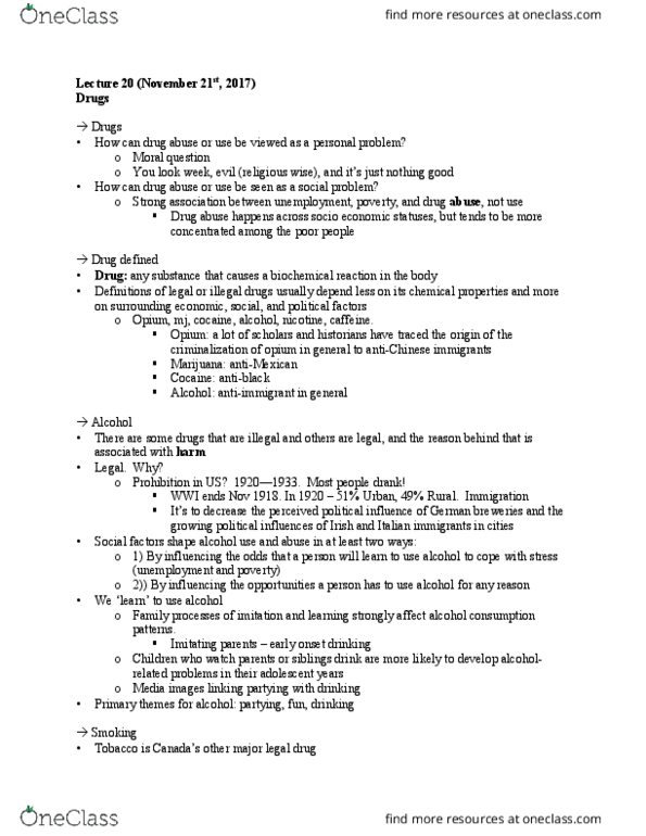 SOCI 250 Lecture Notes - Lecture 20: Opioid Epidemic, Fetal Alcohol Spectrum Disorder, Asthma thumbnail