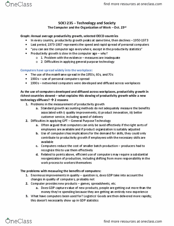 SOCI 235 Lecture Notes - Lecture 14: Piece Work, Contract Management, Deskilling thumbnail