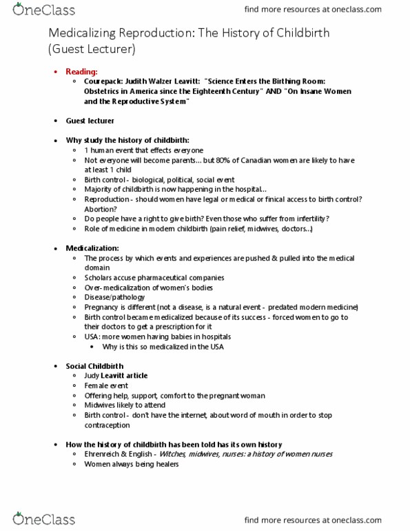 HIST 249 Lecture Notes - Lecture 20: Postpartum Infections, Asepsis, Twilight Sleep thumbnail