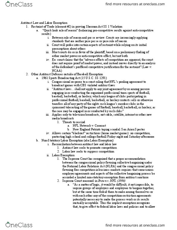 BSLW6604 Lecture Notes - Lecture 13: Sherman Antitrust Act, Bargaining Unit, Labour Law thumbnail