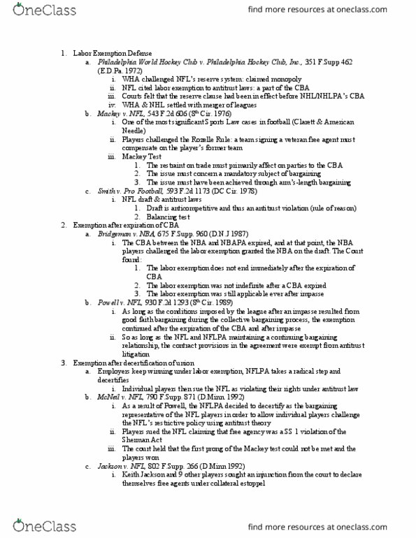 BSLW6604 Lecture Notes - Lecture 14: United States District Court For The Eastern District Of Pennsylvania, National Football League Players Association, Bargaining Unit thumbnail