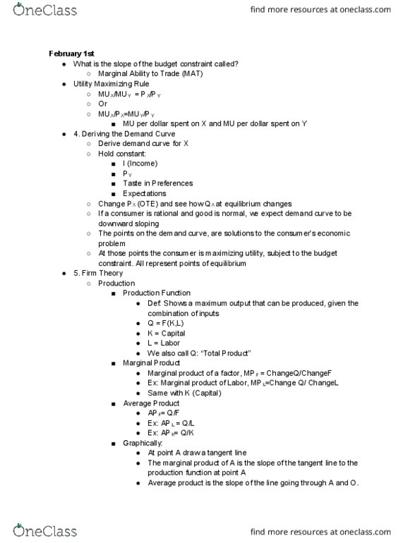 ECON2209 Lecture Notes - Lecture 6: Marginal Cost, Isocost, Production Function thumbnail