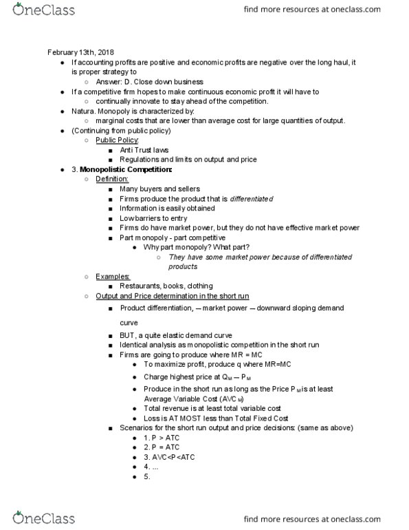 ECON2209 Lecture Notes - Lecture 9: Deadweight Loss, Marginal Cost, Oligopoly thumbnail