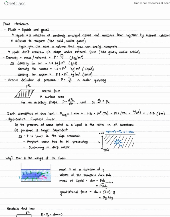 PHYSICS 5B Lecture Notes - Lecture 9: Hydrostatics, Atmospheric Pressure thumbnail