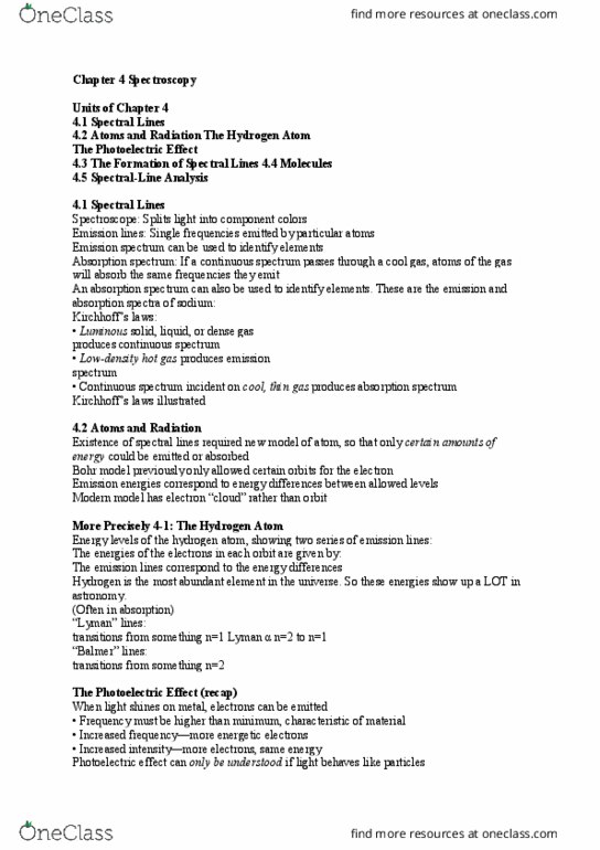 PHY 113 Lecture Notes - Lecture 4: Absorption Spectroscopy, Spectroscopy, Photon thumbnail