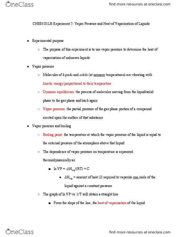 CHEM 01LB Lecture Notes - Lecture 5: Partial Pressure, Dynamic Equilibrium, Vaporization thumbnail