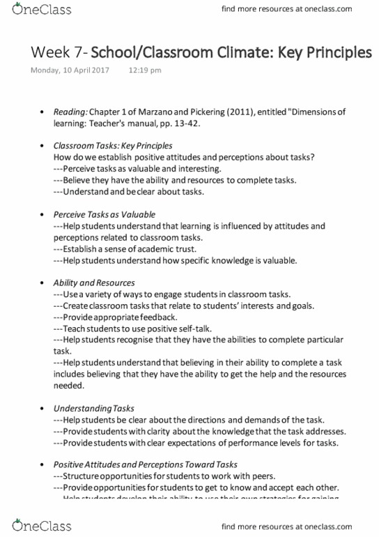ESH202 Lecture Notes - Lecture 7: Marzano, Bloomington, Indiana, Classroom Management thumbnail