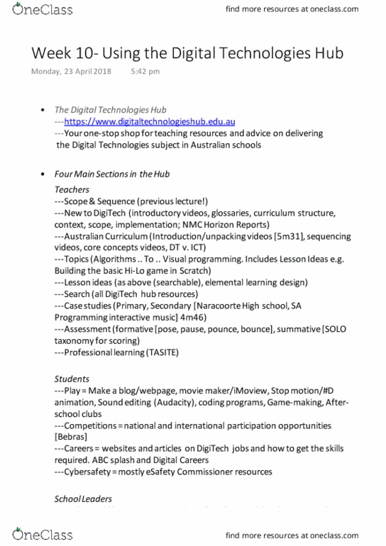 ESH380 Lecture Notes - Lecture 10: Digitech, Australian Curriculum, Raspberry Pi thumbnail