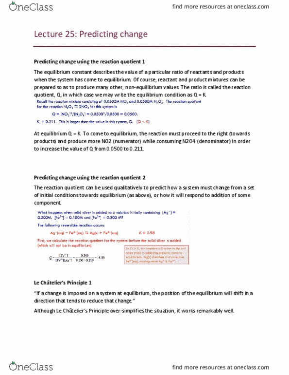 CHEM1011 Lecture Notes - Lecture 25: Reaction Quotient, Dinitrogen Tetroxide, Equilibrium Constant thumbnail