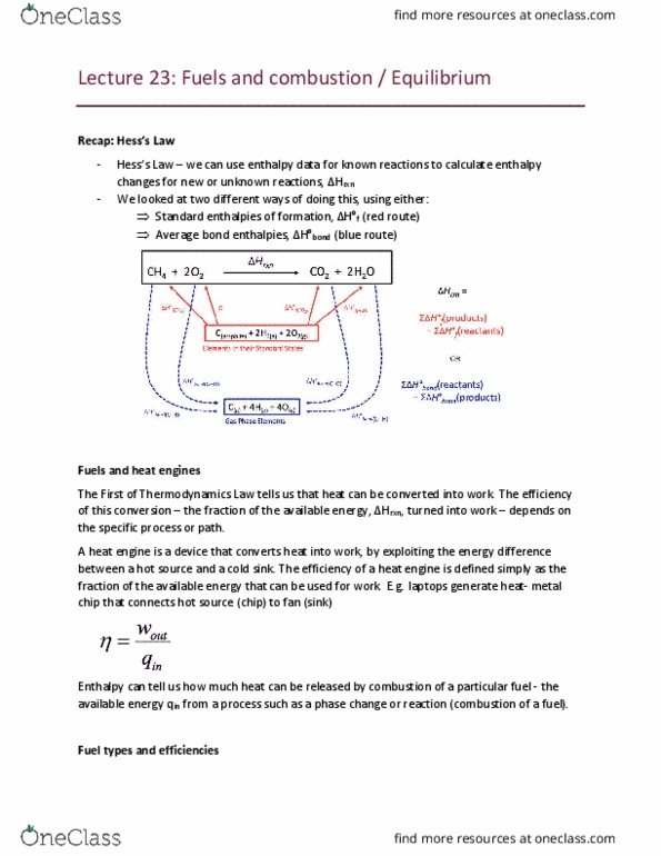 CHEM1011 Lecture Notes - Lecture 23: Enthalpy, Thermodynamics, Dynamic Equilibrium thumbnail