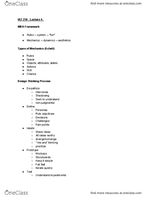 IAT 210 Lecture Notes - Lecture 4: Design Thinking, List Of Playstation Home Game Spaces, State Diagram thumbnail