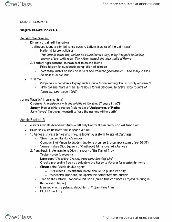 CLASS 20B Lecture Notes - Lecture 15: Latins, Aeneid, P73 thumbnail