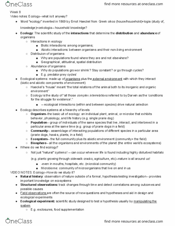 LIFESCI 7B Lecture Notes - Lecture 8: Ernst Haeckel, Population Ecology, Microbiota thumbnail