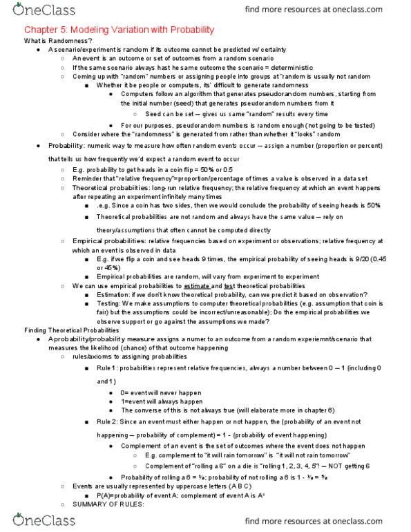 STATS 10 Lecture Notes - Lecture 6: Empirical Probability, Randomness, Sample Space thumbnail