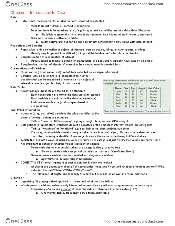 STATS 10 Lecture Notes - Lecture 2: Data Set, Sample Size Determination, Scientific Control thumbnail