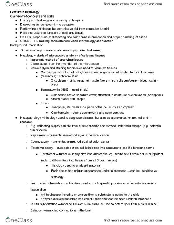 LIFESCI 23L Lecture Notes - Lecture 9: Pap Test, In Situ Hybridization, Teratoma thumbnail