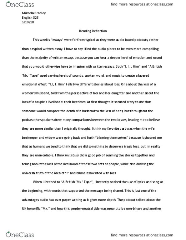 ENGLISH 325 Chapter Notes - Chapter 10: Invisibilia, Genderqueer, Antifeminism thumbnail