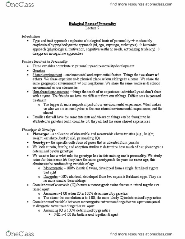 PSYCH 2B03 Lecture Notes - Lecture 9: Confounding, Phenotype, Zygote thumbnail