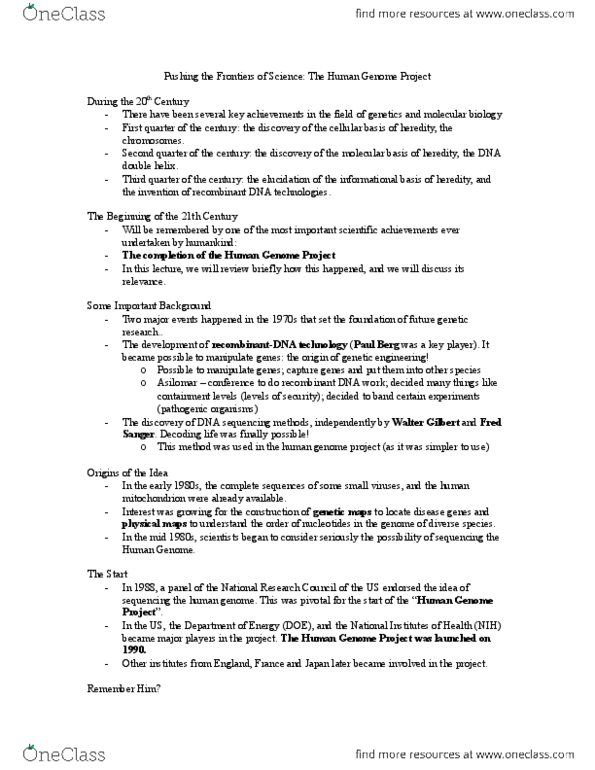 ANT203H5 Lecture Notes - Lecture 15: Celera Corporation, Human Genome Project, Craig Venter thumbnail