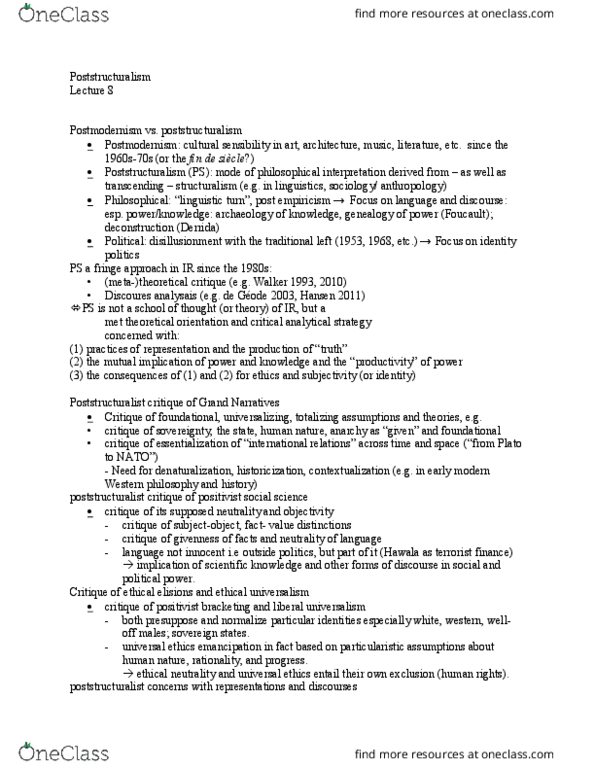 PSCI 3601 Lecture Notes - Lecture 8: Hawala, Post-Structuralism, Linguistic Turn thumbnail