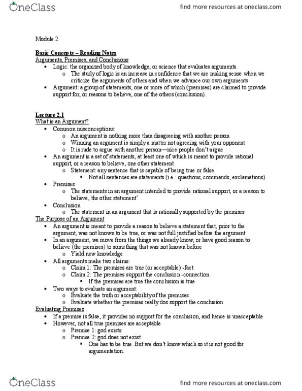 PHL 3000 Lecture Notes - Lecture 2: False Premise, Mattress, Hemoglobin thumbnail