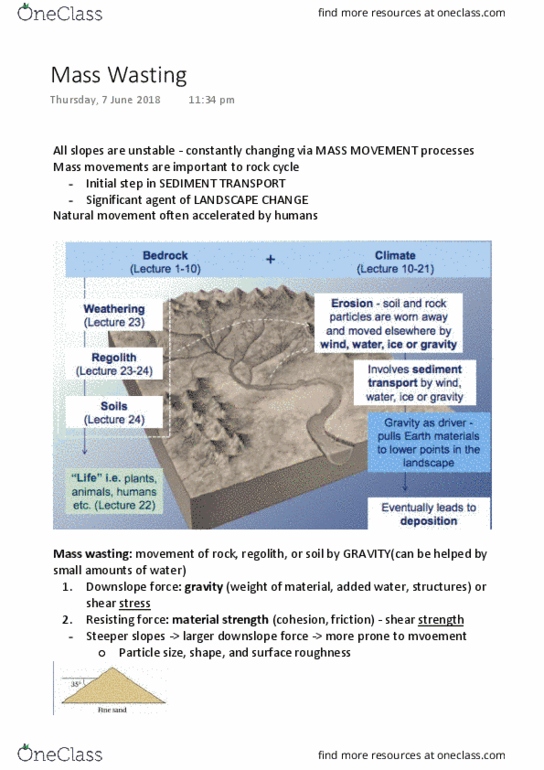 EVSC10001 Lecture Notes - Lecture 25: Mass Wasting, Regolith, Particle Size thumbnail