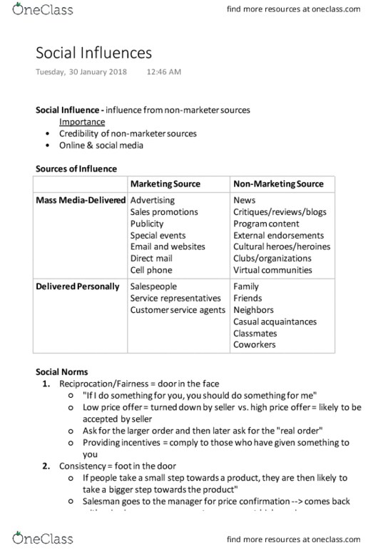 MRKT 452 Lecture Notes - Lecture 9: Social Influence, Advertising Mail, Customer Service thumbnail
