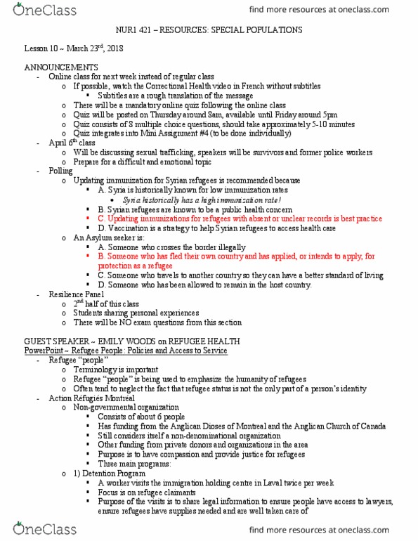 NUR1 421 Lecture Notes - Lecture 4: Asylum Seeker, Immigration Detention, Non-Governmental Organization thumbnail