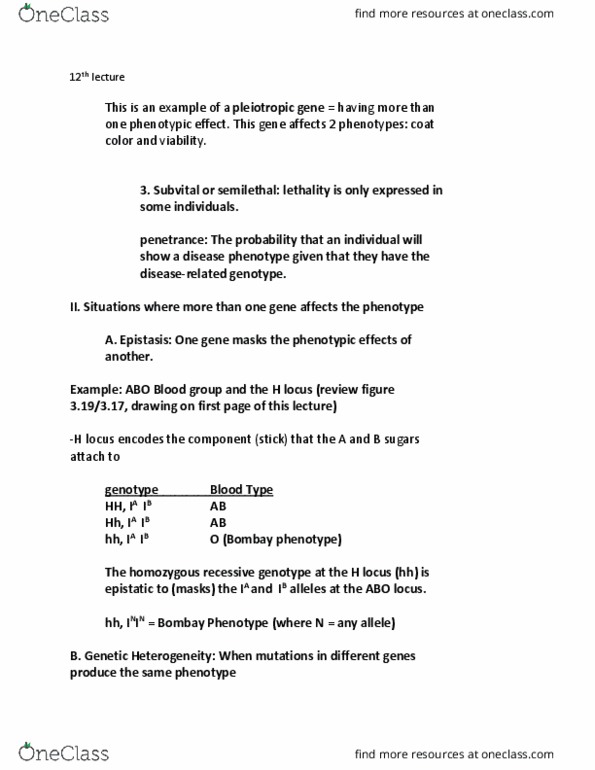 BME 80H Lecture Notes - Lecture 12: Hh Blood Group, Abo Blood Group System, Pleiotropy thumbnail