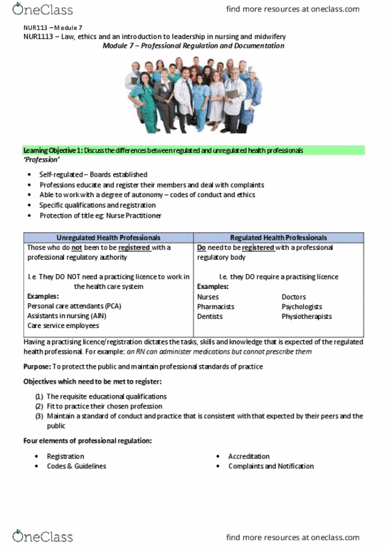 NUR1113 Lecture Notes - Lecture 7: Nurse Practitioner, Health Professional, International English Language Testing System thumbnail