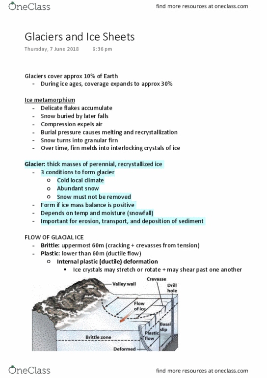 EVSC10001 Lecture Notes - Lecture 30: Ice Crystals, Icefall, Basal Sliding thumbnail