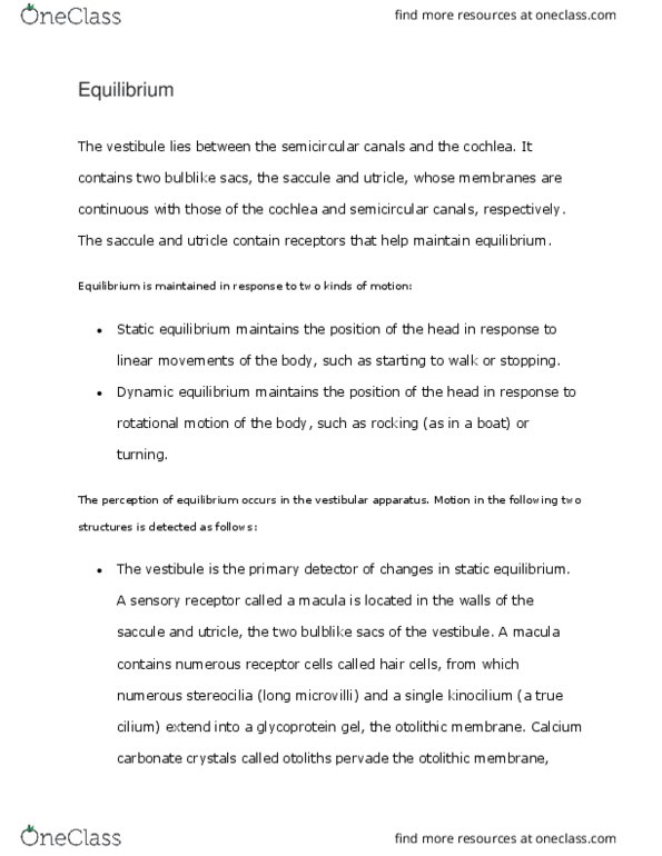 BSC 215 Lecture Notes - Lecture 35: Semicircular Canals, Vestibular System, Saccule thumbnail