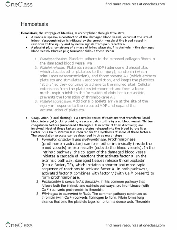 BSC 215 Lecture Notes - Lecture 40: Prothrombinase, Factor X, Factor Xiii thumbnail