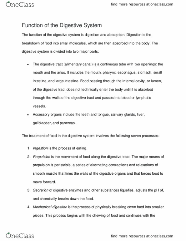 BSC 215 Lecture Notes - Lecture 53: Gastrointestinal Tract, Peristalsis, Digestion thumbnail