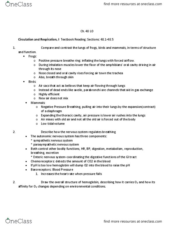 BIOL 1082 Lecture Notes - Lecture 30: Parasympathetic Nervous System, Sympathetic Nervous System, Thoracic Cavity thumbnail