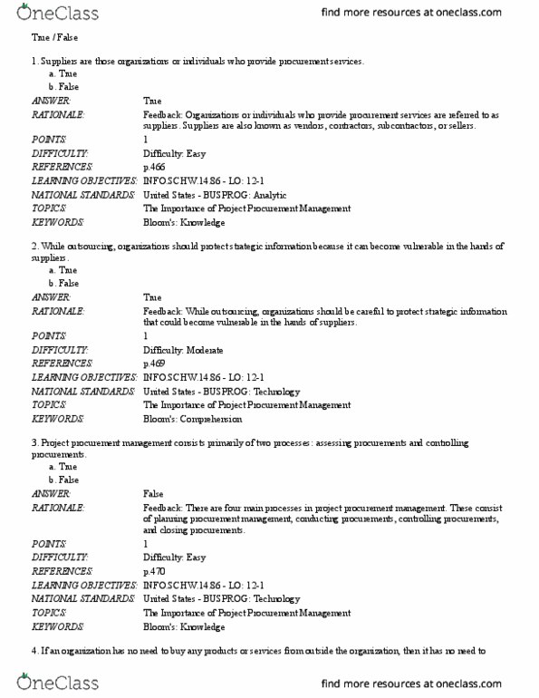 ITM 750 Lecture Notes - Lecture 12: Project Plan, Outsourcing, E-Procurement thumbnail