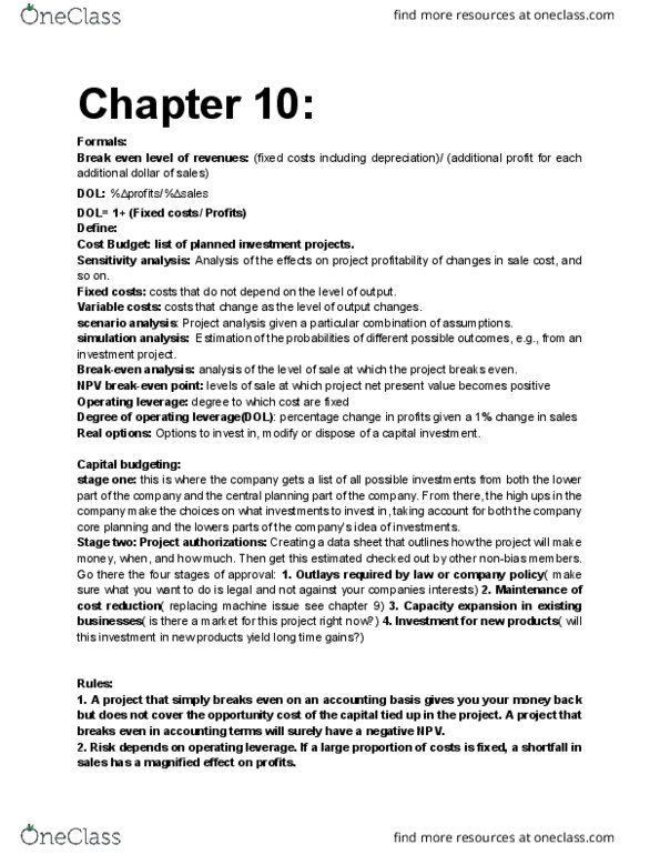 MFIN1021 Chapter Notes - Chapter 10: Operating Leverage, Real Options Valuation, Capital Budgeting thumbnail
