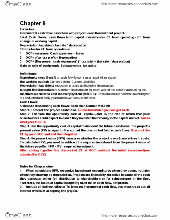 MFIN1021 Chapter Notes - Chapter 9: Tax Shield, Cash Flow, Macrs thumbnail