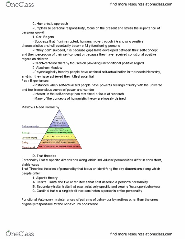 PSYC-1105EL Lecture Notes - Lecture 6: Abraham Maslow, Conscientiousness, Factor Analysis thumbnail
