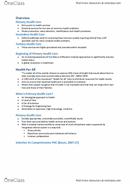 CAM101 Lecture Notes - Lecture 35: Health For All, Health Promotion, Environmental Health thumbnail