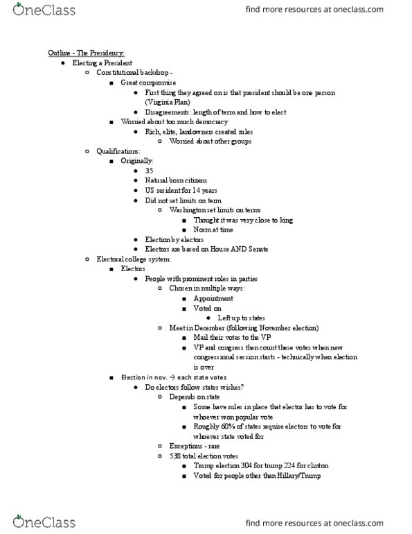 POLSCI 111 Lecture Notes - Lecture 13: Electoral College, Connecticut Compromise, Direct Election thumbnail