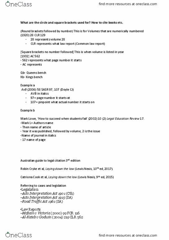 LAW 1501 Lecture Notes - Lecture 1: Law Report, Lexisnexis, Education Review thumbnail