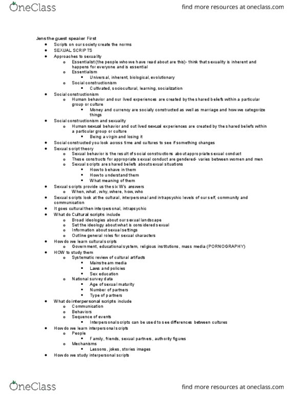 PSYCH 225 Lecture Notes - Lecture 7: Sexual Fantasy, Human Sexual Activity, Sexual Script Theory thumbnail